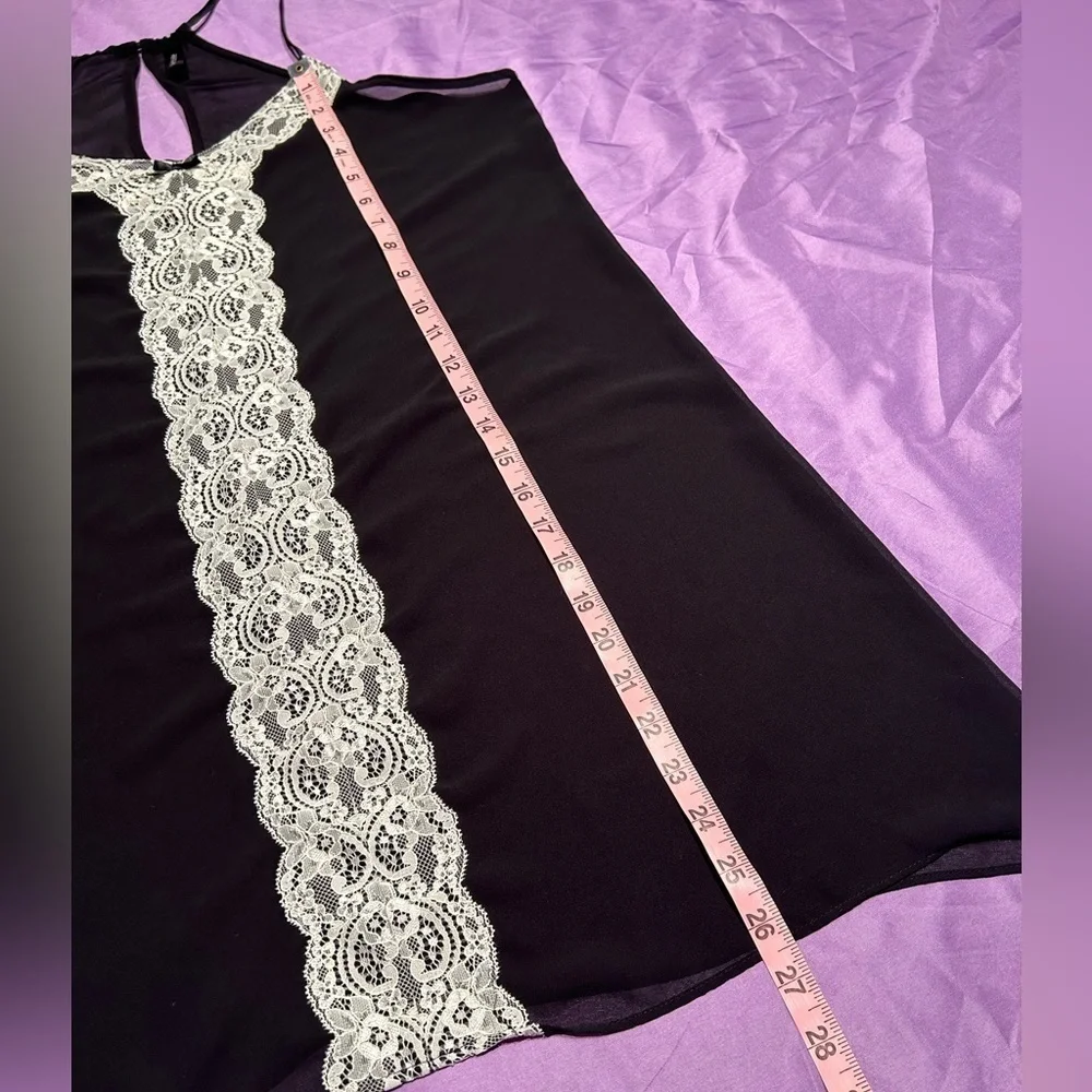 Ambrielle Sheer Black with Lace and Bow Slip Dress